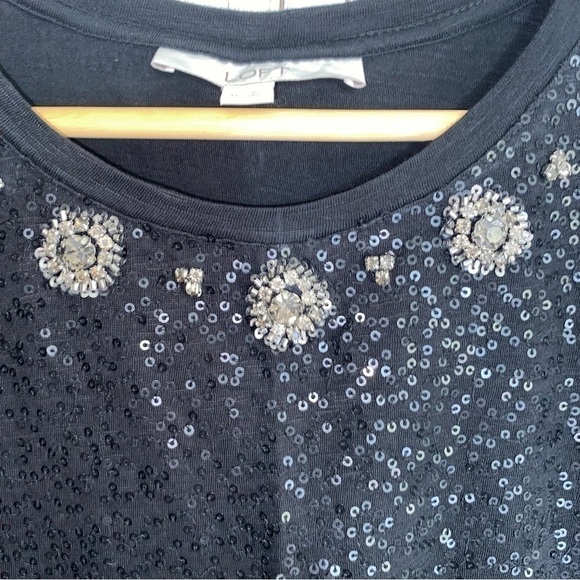 Loft Jeweled Neck Sequin Tee - Picture 4 of 5